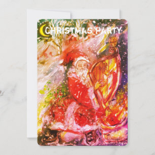 SANTA CLAUS PLAYING HARP CHRISTMAS PARTY INVITE