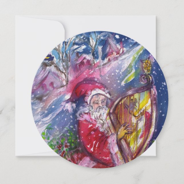SANTA CLAUS PLAYING HARP - CHRISTMAS PARTY Pearl Invitation (Front)