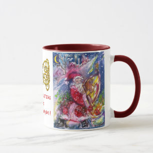 SANTA CLAUS PLAYING HARP Gold Celtic Knots White Mug