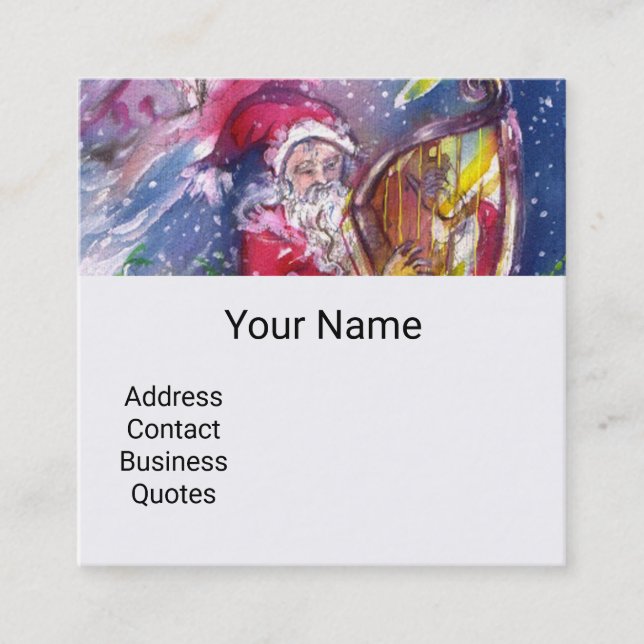 SANTA CLAUS PLAYING HARP IN MOONLIGHT Christmas Square Business Card (Front)