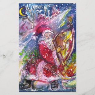 SANTA CLAUS PLAYING HARP IN MOONLIGHT Christmas Stationery