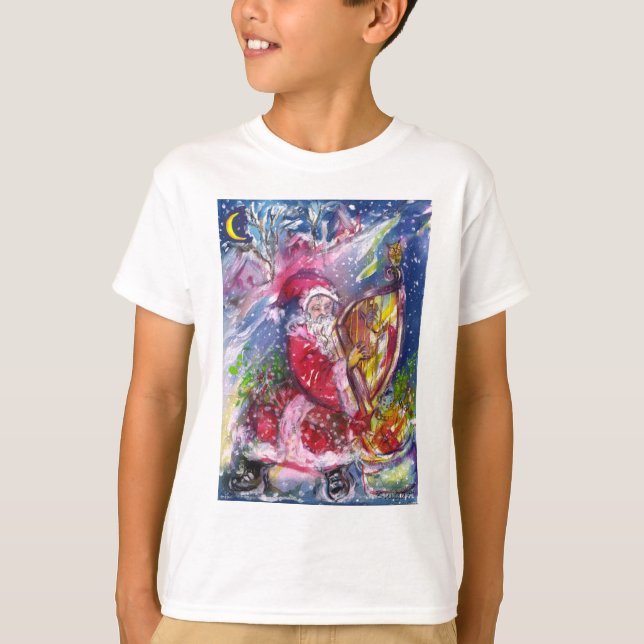 SANTA CLAUS PLAYING HARP IN MOONLIGHT Christmas T-Shirt (Front)