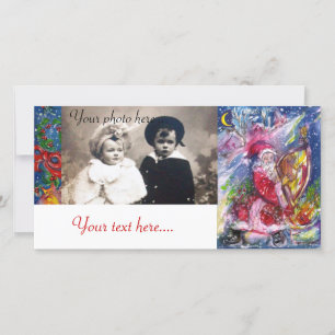 SANTA CLAUS PLAYING HARP IN THE MOONLIGHT HOLIDAY CARD