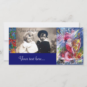 SANTA CLAUS PLAYING HARP IN THE MOONLIGHT HOLIDAY CARD