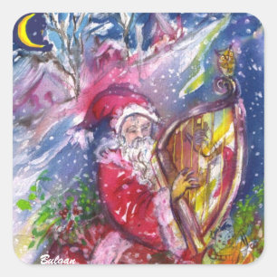 SANTA CLAUS PLAYING HARP IN THE MOONLIGHT SQUARE STICKER