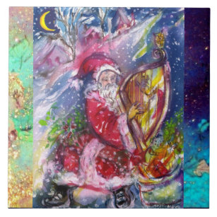 SANTA CLAUS PLAYING HARP IN THE MOONLIGHT TILE