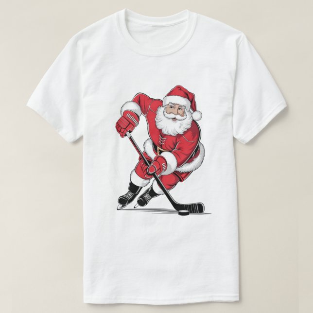Santa Claus Playing Hockey  T-Shirt (Design Front)