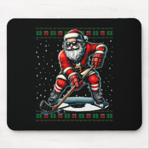 Santa Claus Playing Hockey Ugly Christmas Sweater Mouse Mat