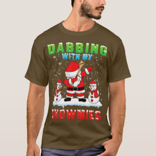 Santa Claus Playing Hurling Dabbing With Snowmies T-Shirt