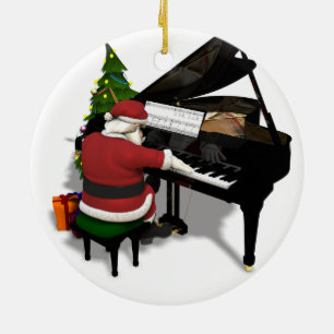 Santa Claus Playing Piano Ceramic Tree Decoration