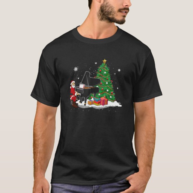 Santa Claus Playing Piano Christmas Tree Xmas Musi T-Shirt (Front)
