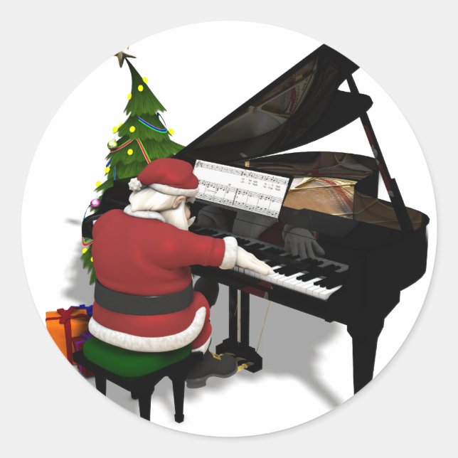 Santa Claus Playing Piano Classic Round Sticker (Front)