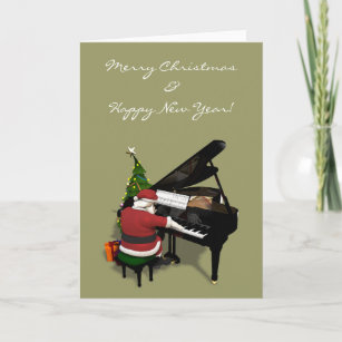 Santa Claus Playing Piano Holiday Card