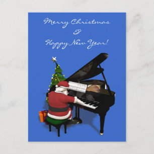 Santa Claus Playing Piano Holiday Postcard