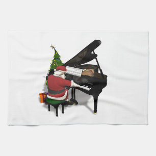 Santa Claus Playing Piano Tea Towel