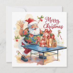 Santa Claus playing ping pong in a Hawaiian shirt Holiday Card