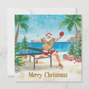 Santa Claus playing ping pong in a Hawaiian shirt Holiday Card