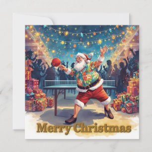 Santa Claus playing ping pong in a Hawaiian shirt Holiday Card