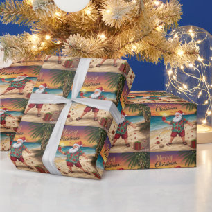Santa Claus playing ping pong in a Hawaiian shirt Wrapping Paper