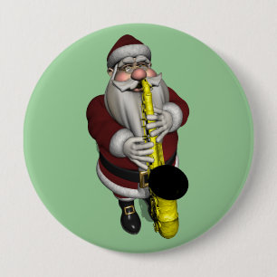 Santa Claus Playing Saxophone 10 Cm Round Badge