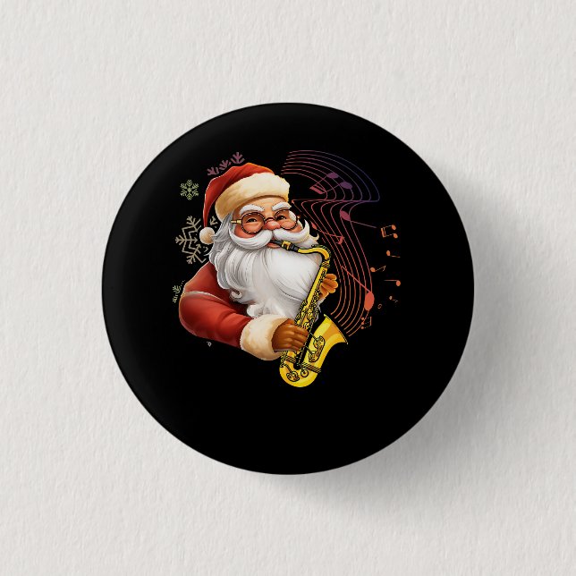 Santa Claus Playing Saxophone Musical Musician Chr 3 Cm Round Badge (Front)