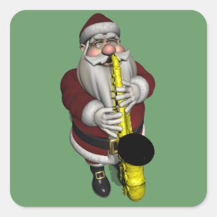 Santa Claus Playing Saxophone Square Sticker