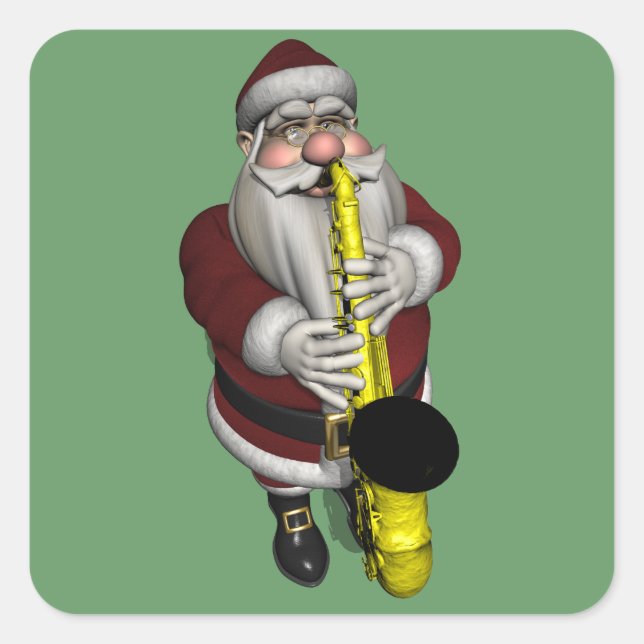 Santa Claus Playing Saxophone Square Sticker (Front)