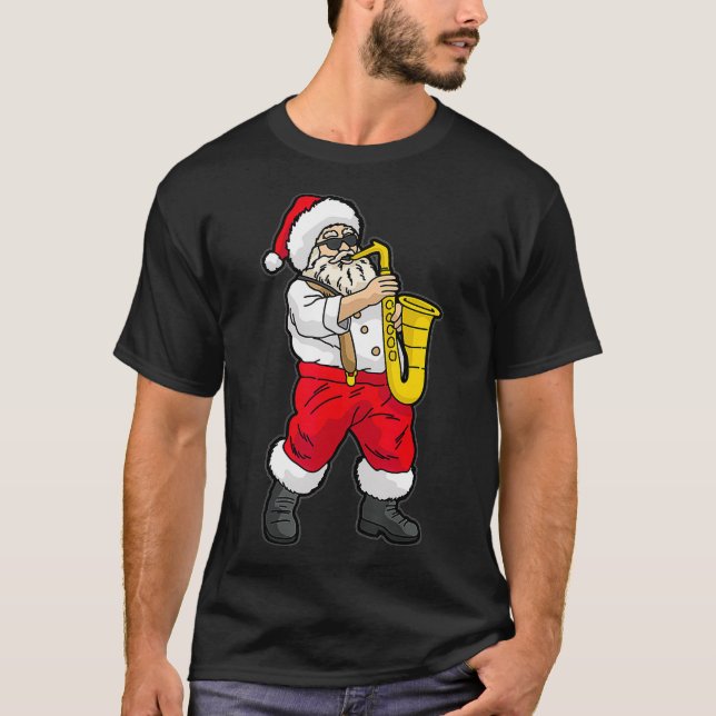 Santa Claus playing Saxophone  T-Shirt (Front)