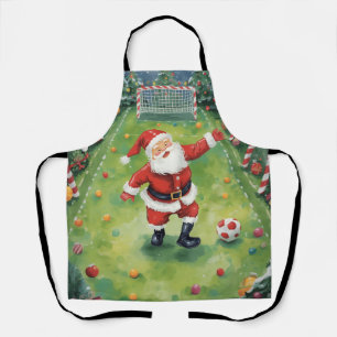 Santa Claus playing Soccer Christmas field Apron