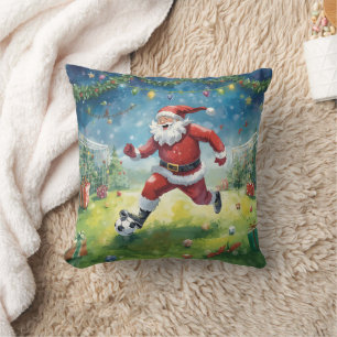 Santa Claus playing Soccer Christmas field Cushion