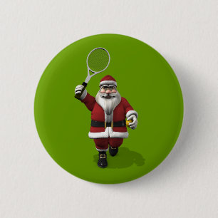 Santa Claus Playing Tennis 6 Cm Round Badge