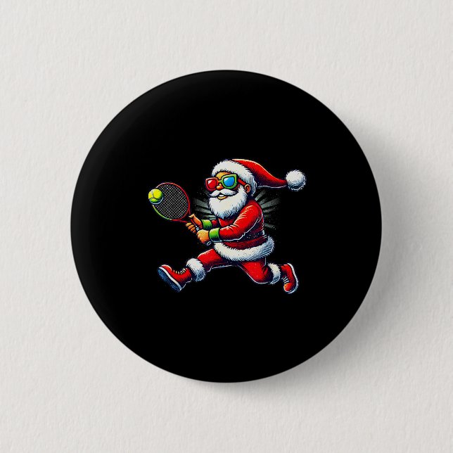 Santa Claus Playing Tennis Game Tennis Racket Chri 6 Cm Round Badge (Front)