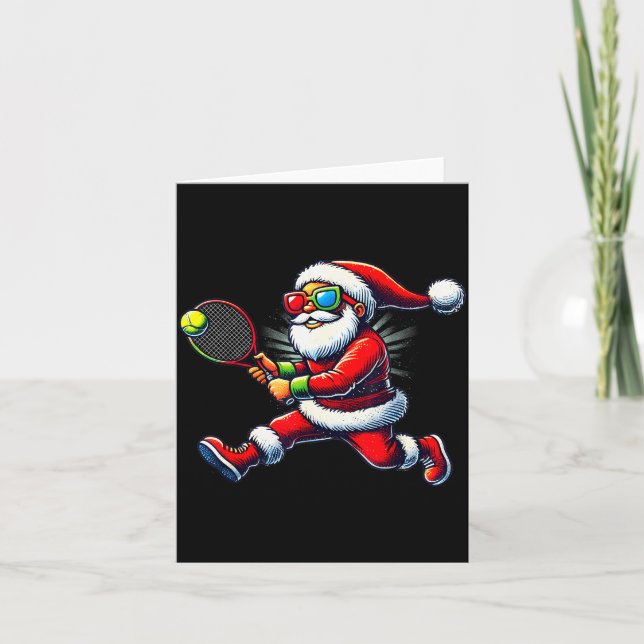 Santa Claus Playing Tennis Game Tennis Racket Chri Card (Front)