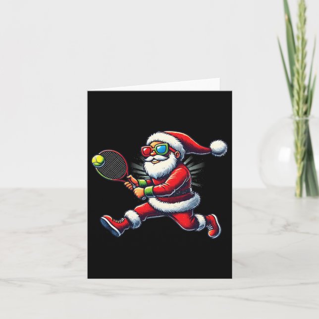 Santa Claus Playing Tennis Game Tennis Racket Chri Card (Front)