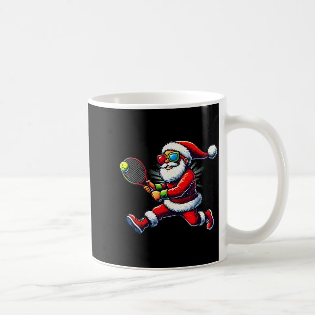 Santa Claus Playing Tennis Game Tennis Racket Chri Coffee Mug (Right)