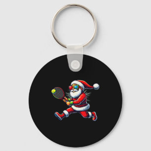 Santa Claus Playing Tennis Game Tennis Racket Chri Key Ring