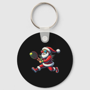 Santa Claus Playing Tennis Game Tennis Racket Chri Key Ring