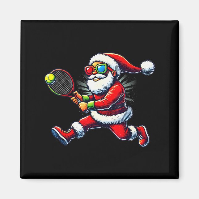 Santa Claus Playing Tennis Game Tennis Racket Chri Magnet (Front)