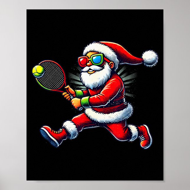 Santa Claus Playing Tennis Game Tennis Racket Chri Poster (Front)