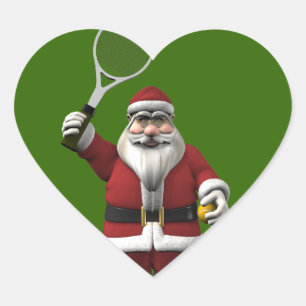 Santa Claus Playing Tennis Heart Sticker