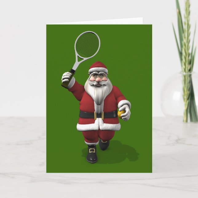 Santa Claus Playing Tennis Holiday Card (Front)