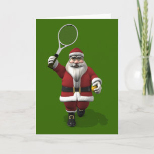 Santa Claus Playing Tennis Holiday Card