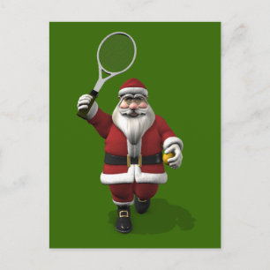 Santa Claus Playing Tennis Holiday Postcard