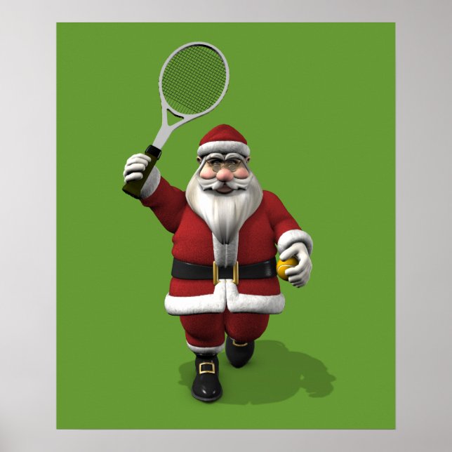 Santa Claus Playing Tennis Poster (Front)
