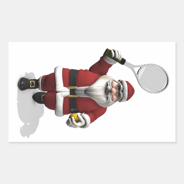 Santa Claus Playing Tennis Rectangular Sticker (Front)