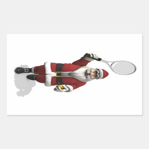 Santa Claus Playing Tennis Rectangular Sticker