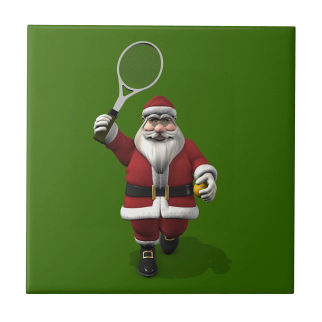 Santa Claus Playing Tennis Tile (Front)
