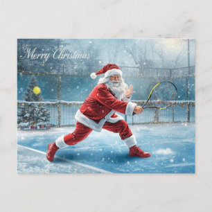 Santa Claus Playing Tennis Winter Holiday Postcard