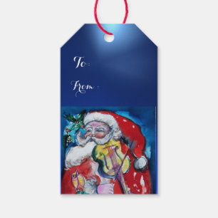 SANTA CLAUS PLAYING VIOLIN Christmas Party Gift Tags