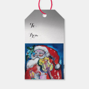 SANTA CLAUS PLAYING VIOLIN Christmas Party Gift Tags